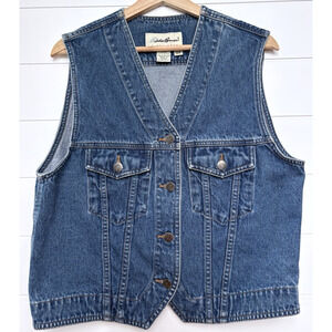 Eddie Bauer Denim Jean Vest V-Neck Size S Country Western 90s Rodeo Festival